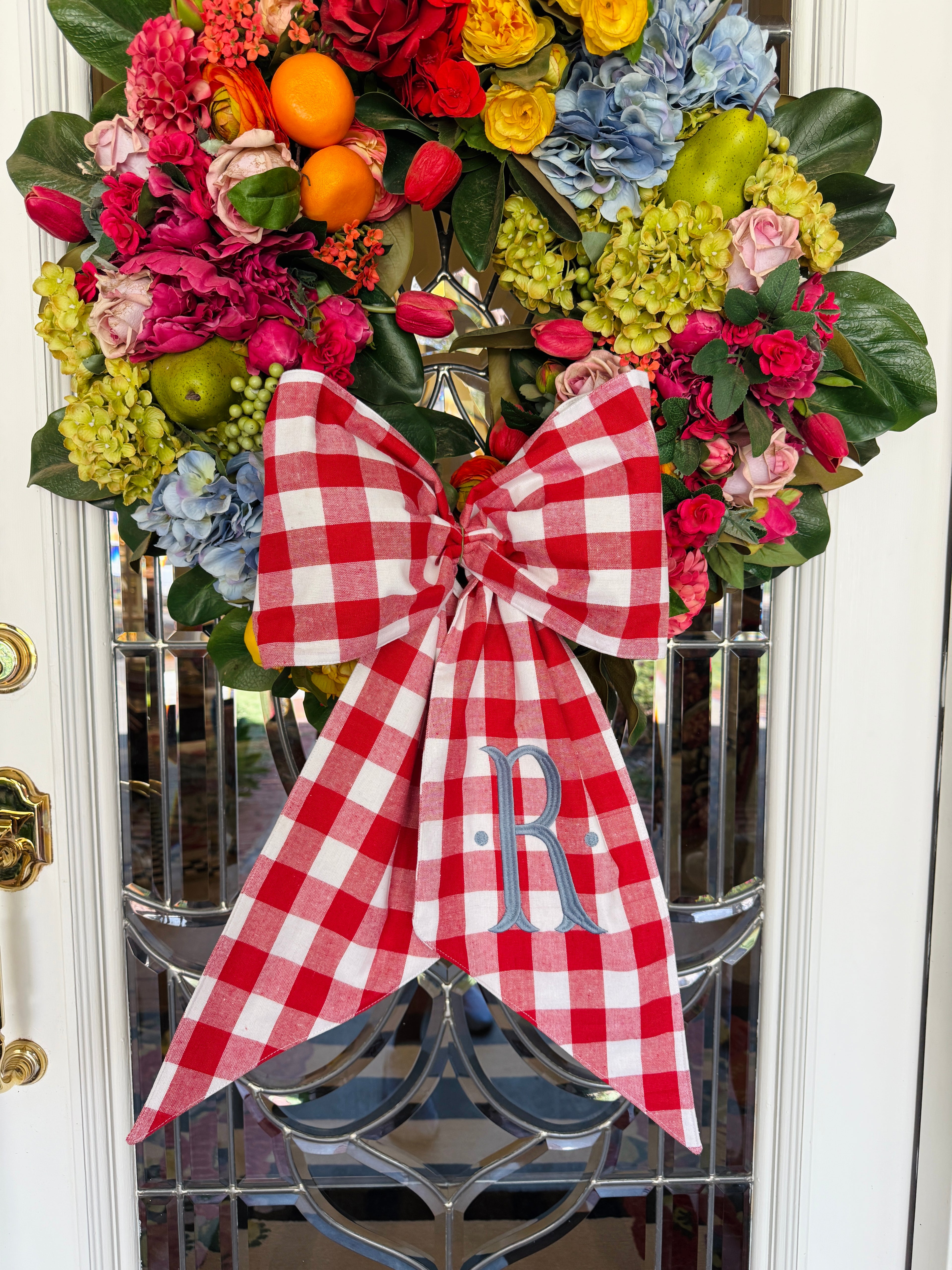 Red buffalo check wreath sash