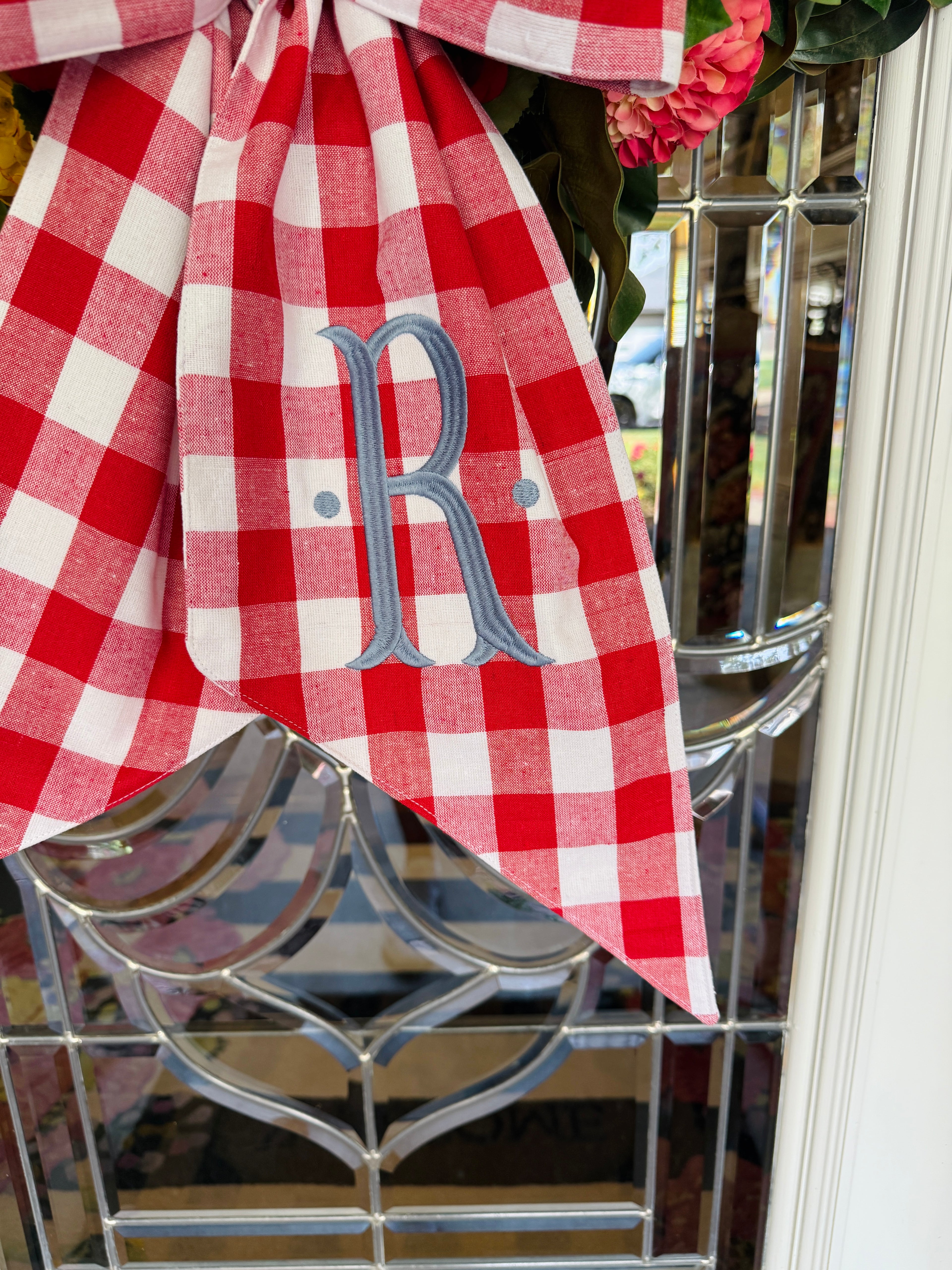 Red buffalo check wreath sash