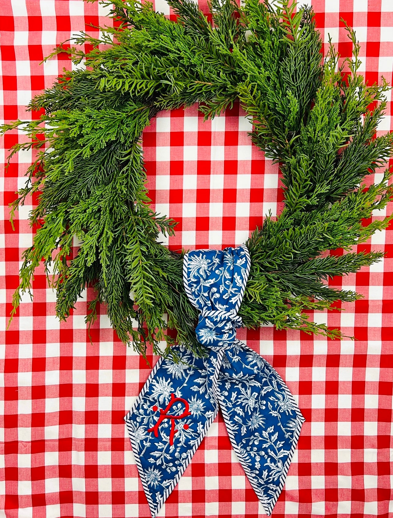 Oversized faux cedar real touch wreath