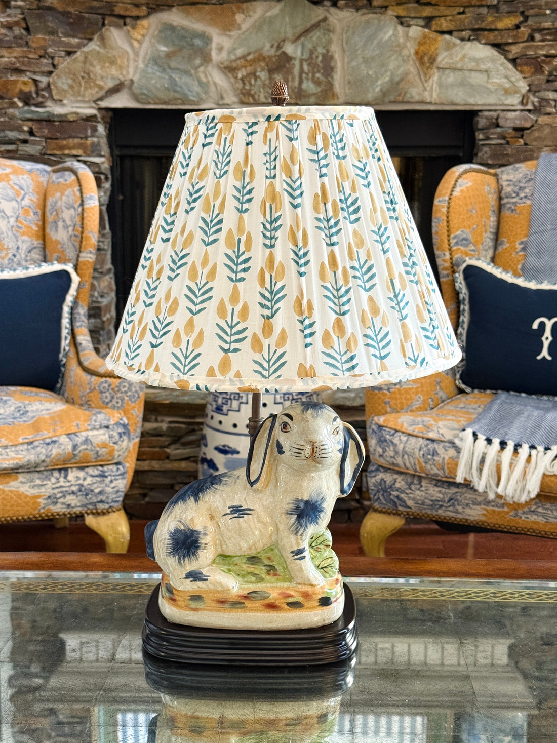 Blue Staffordshire porcelain bunny lamp