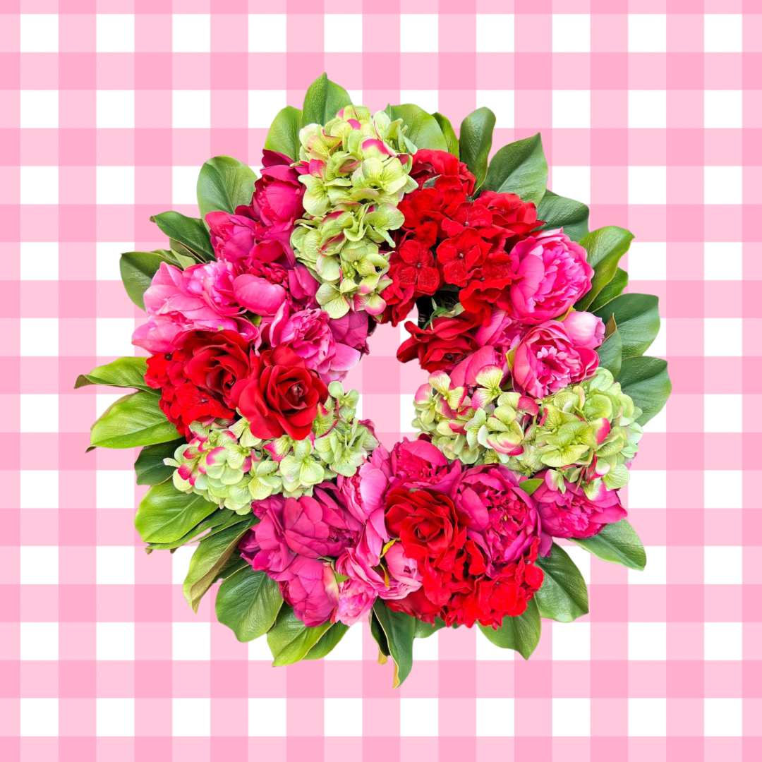 Pink, green, and red floral wreath