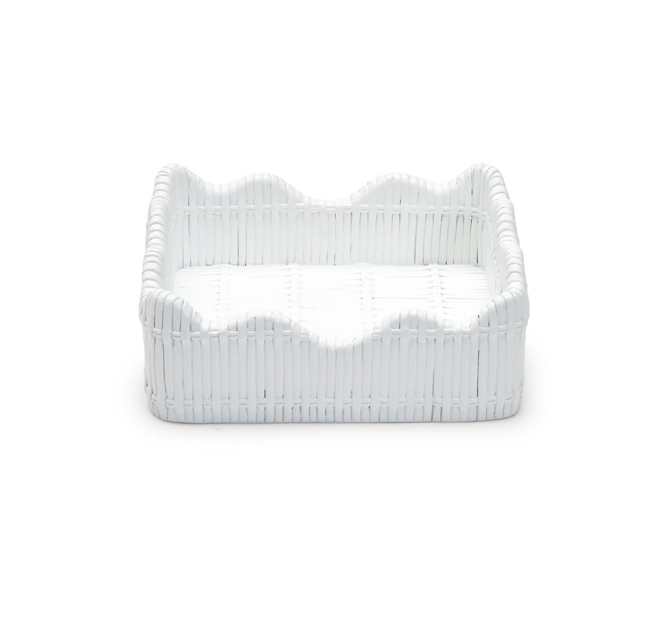 Basketweave scalloped edge cocktail napkin holder, white