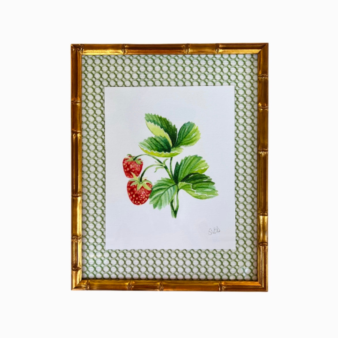 Sarah Drayton fruit art prints with fabric covered mat