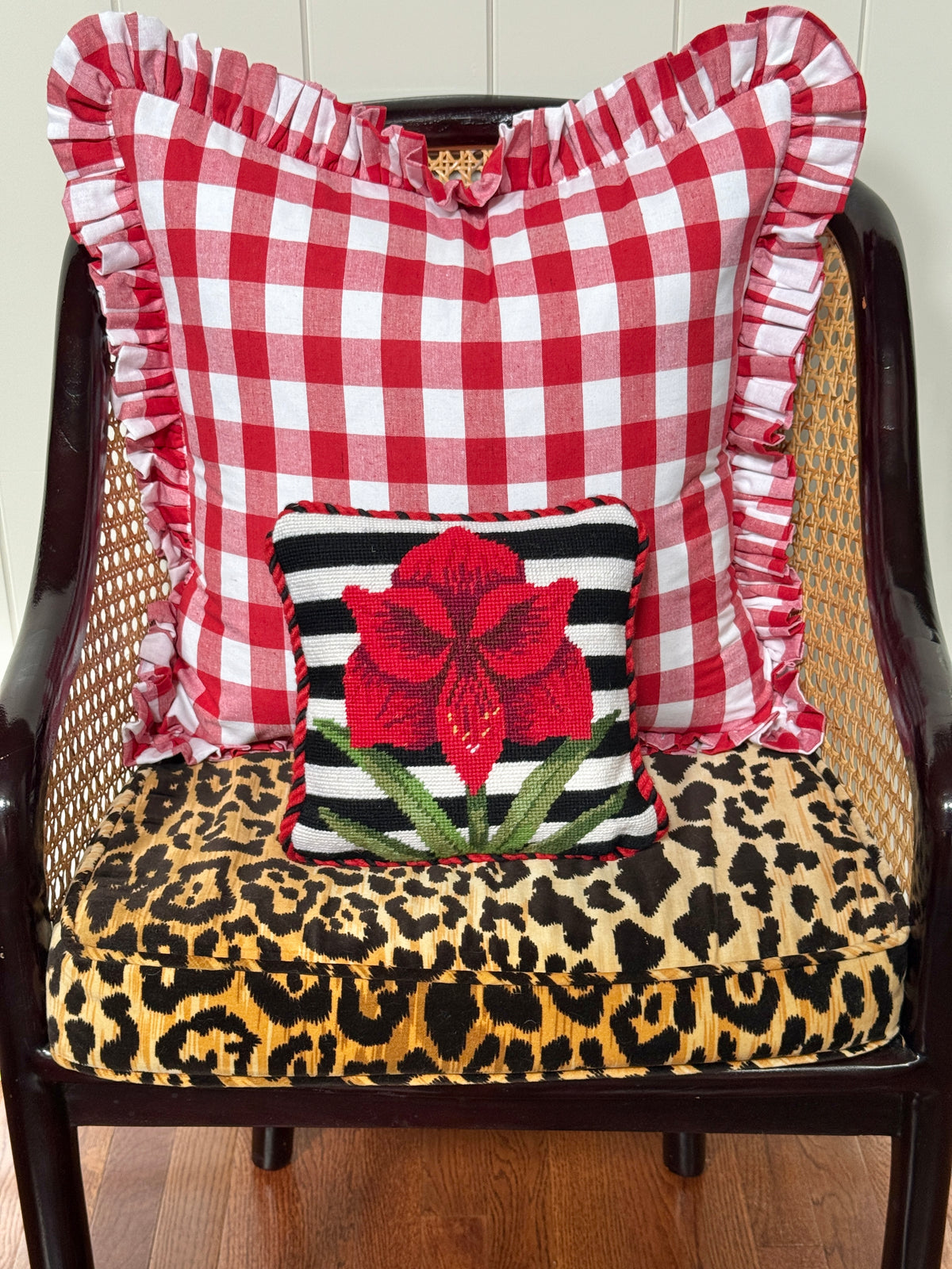 Amaryllis stripes needlepoint accent pillow