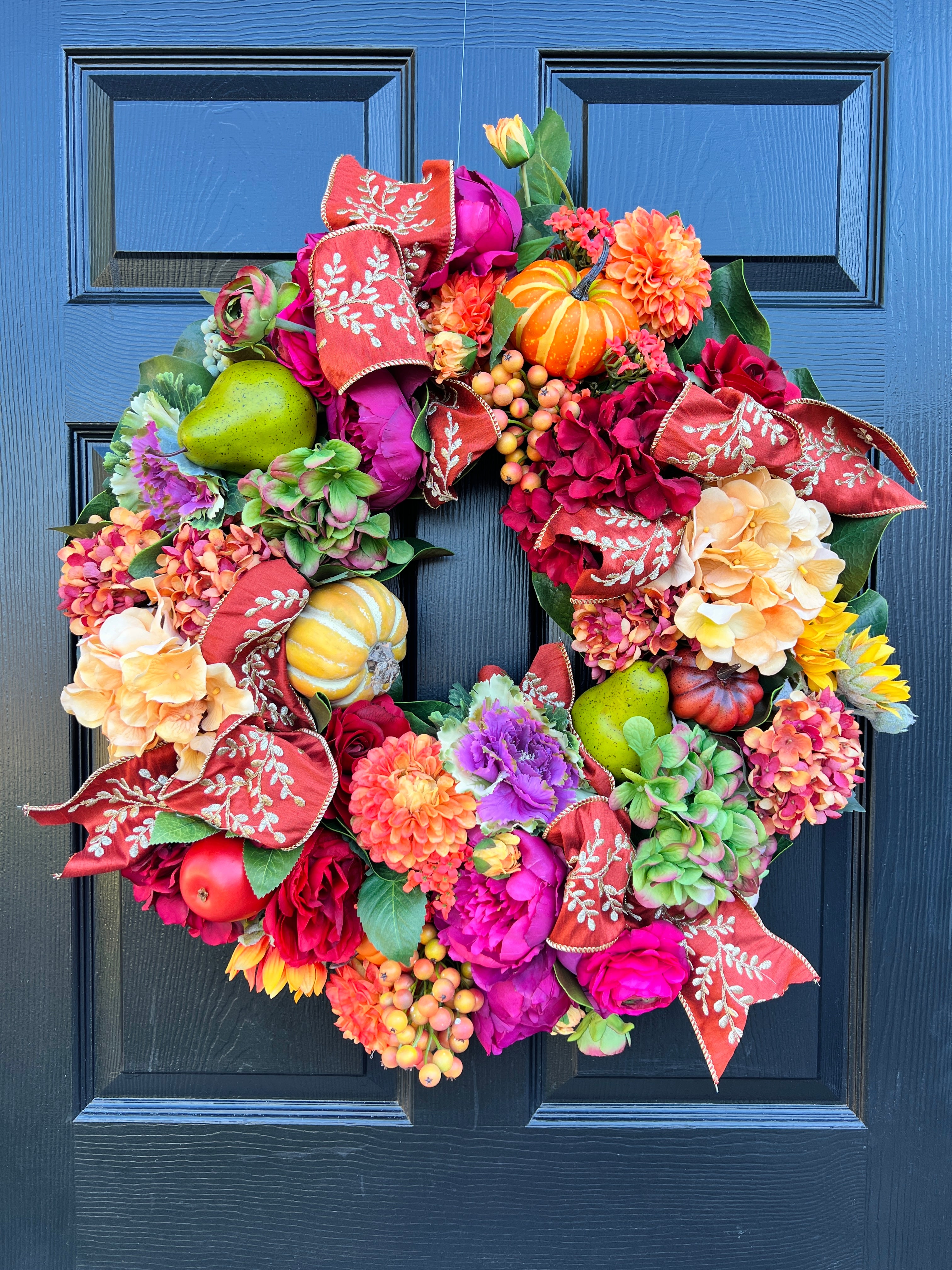 The Mackie wreath, Fall edition with or without cinnamon and gold embroidered luxury ribbon