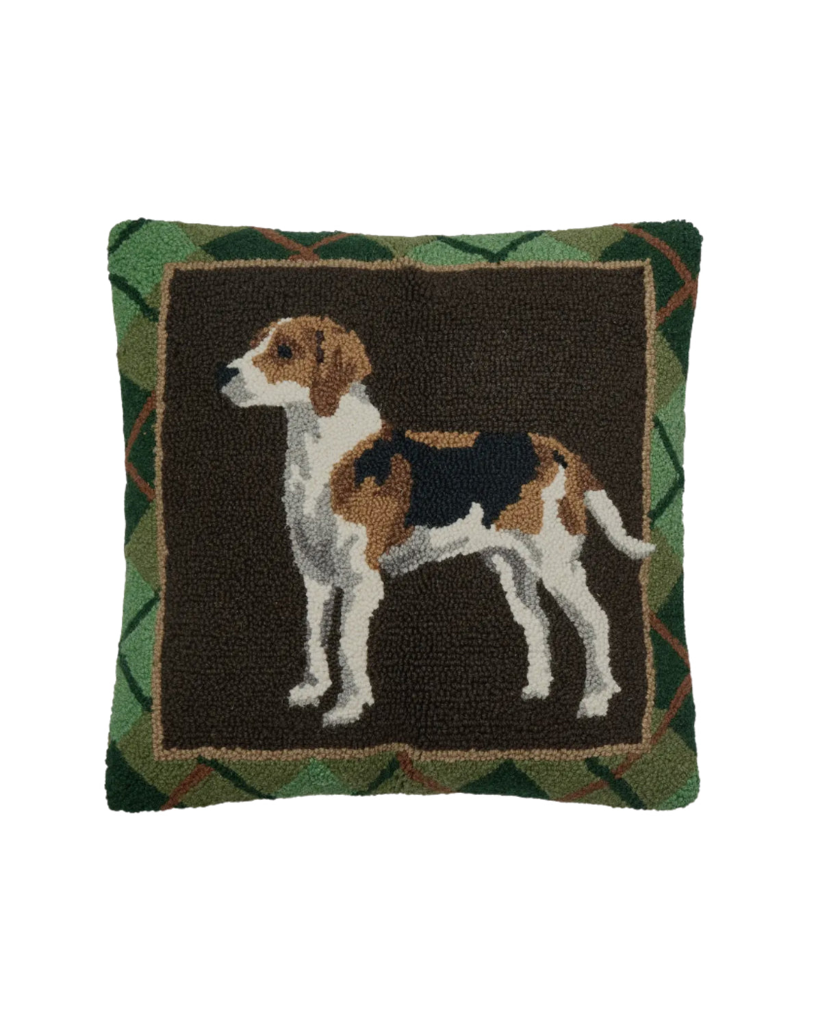 Hand hooked wool foxhound dog pillow
