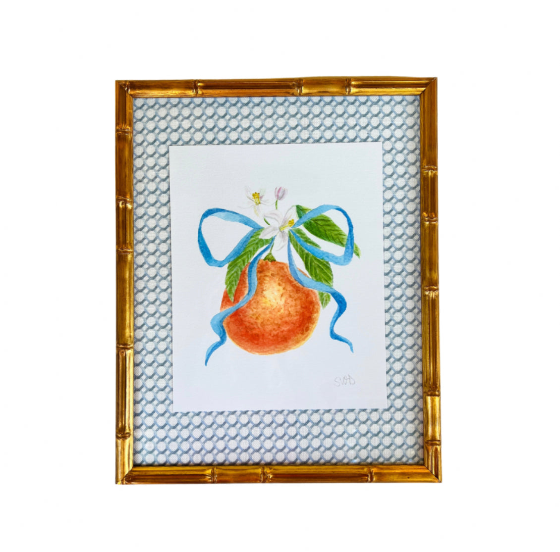 Sarah Drayton fruit art prints with fabric covered mat