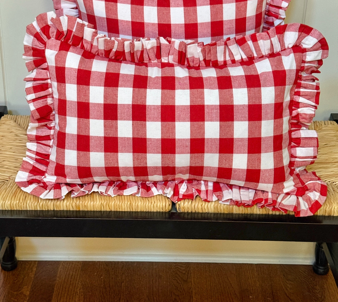 Red buffalo check ruffle pillow cover two sizes
