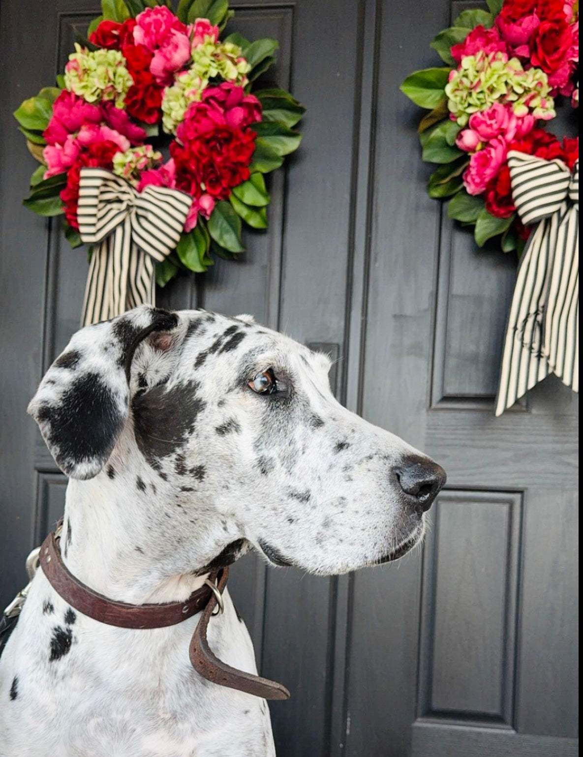 Pink, green, and red floral wreath