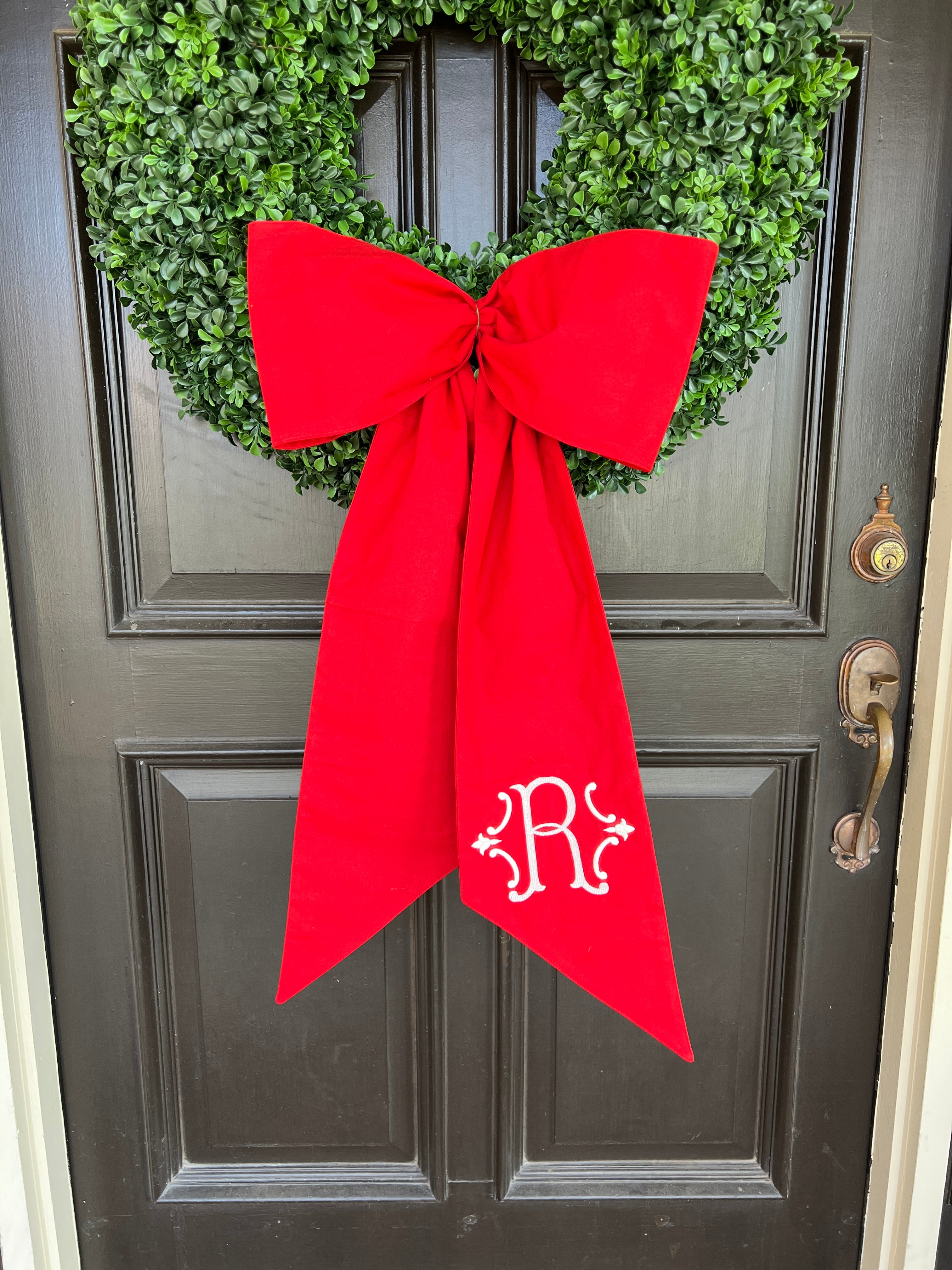 Red and green block print wreath sash, monogram available