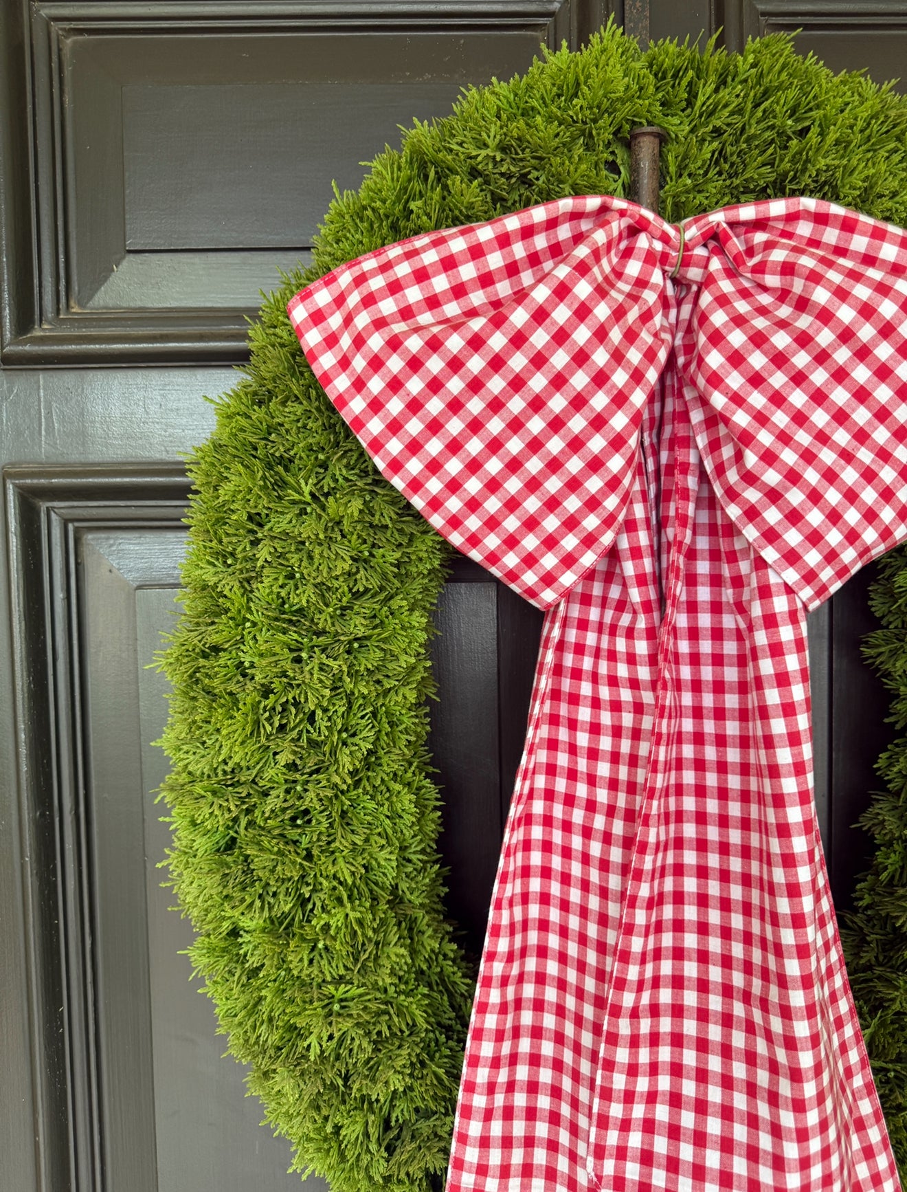 Red and white gingham wreath bow sash custom monogram available