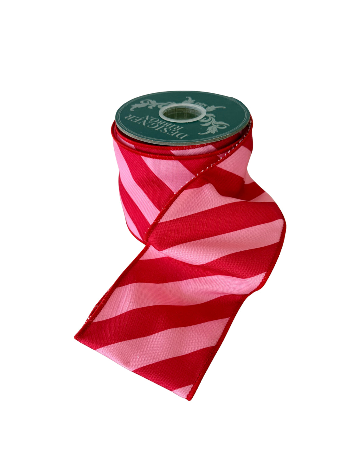 Pink and red diagonal striped ribbon by the roll, 4”x10 yards