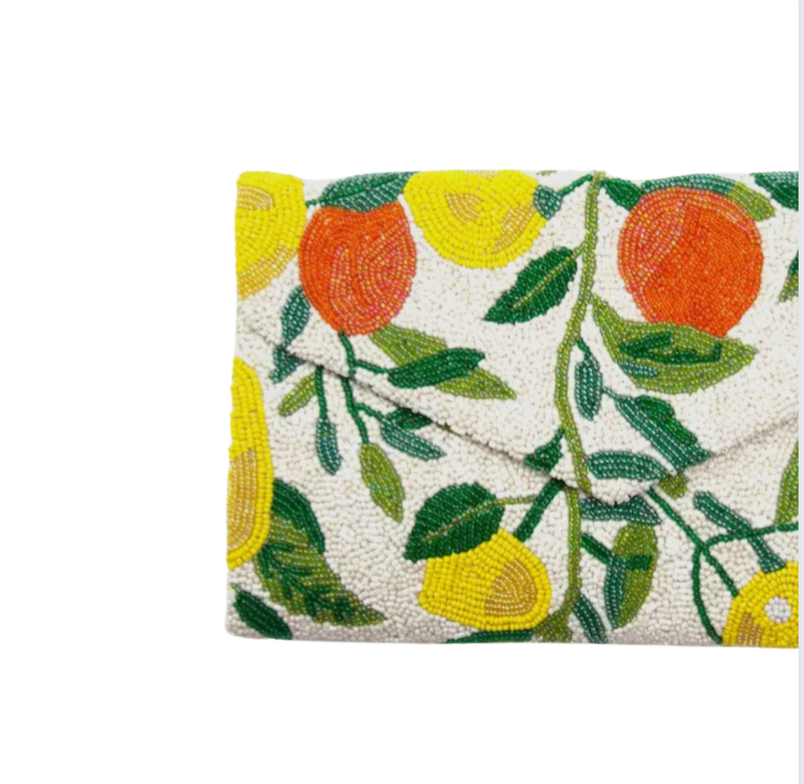 Hand beaded citrus pattern clutch