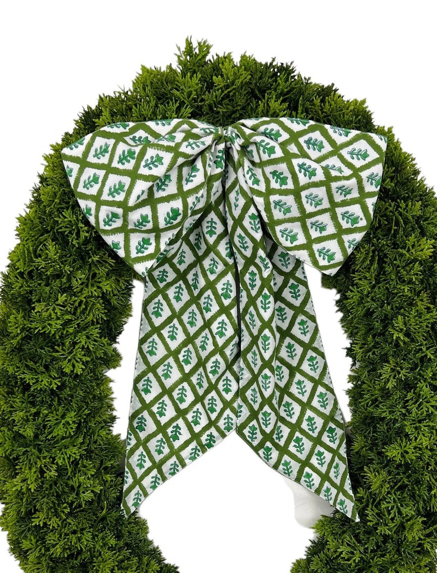 Green block print wreath sash