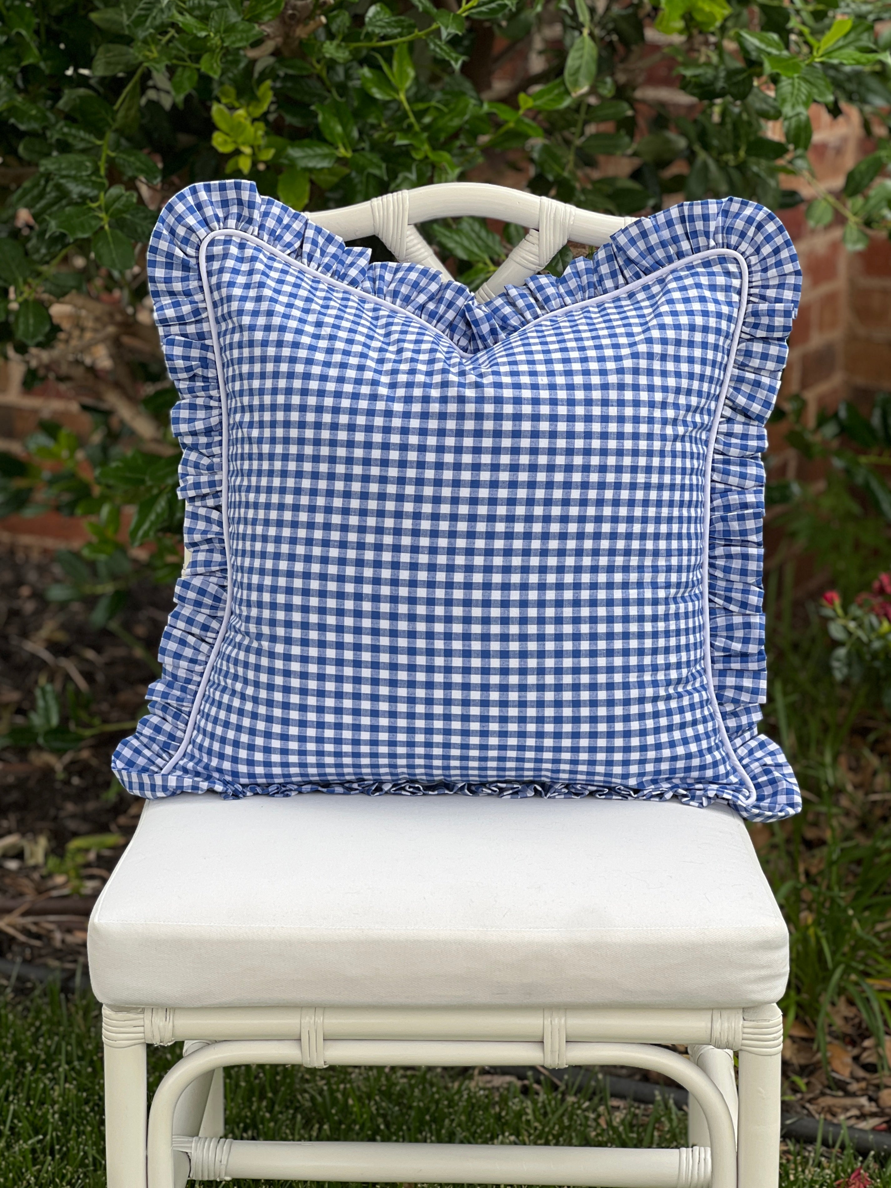 Royal blue gingham pillow cover, monogram available