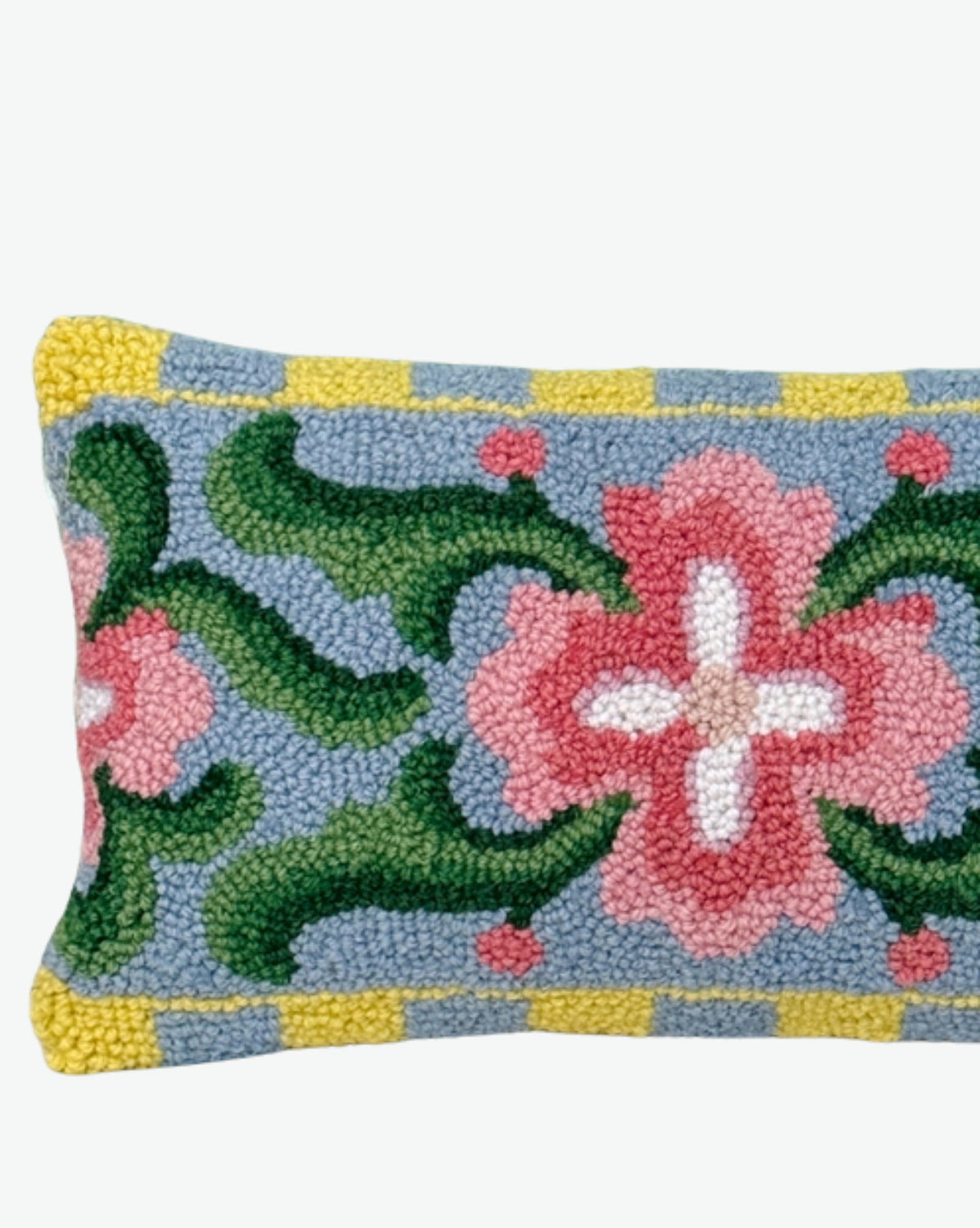 Spring floral tile lumbar pillow, hand hooked