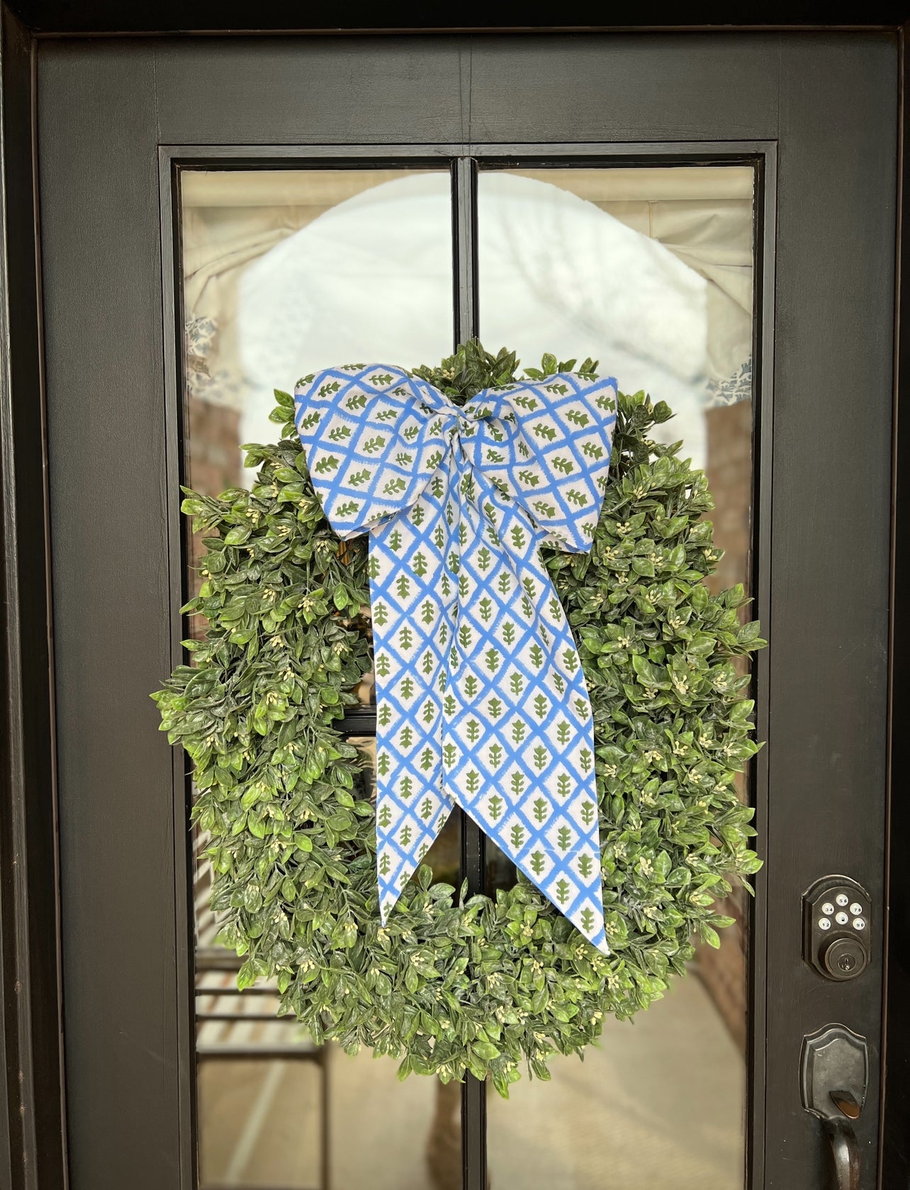 Blue block print wreath sash, 2 sizes