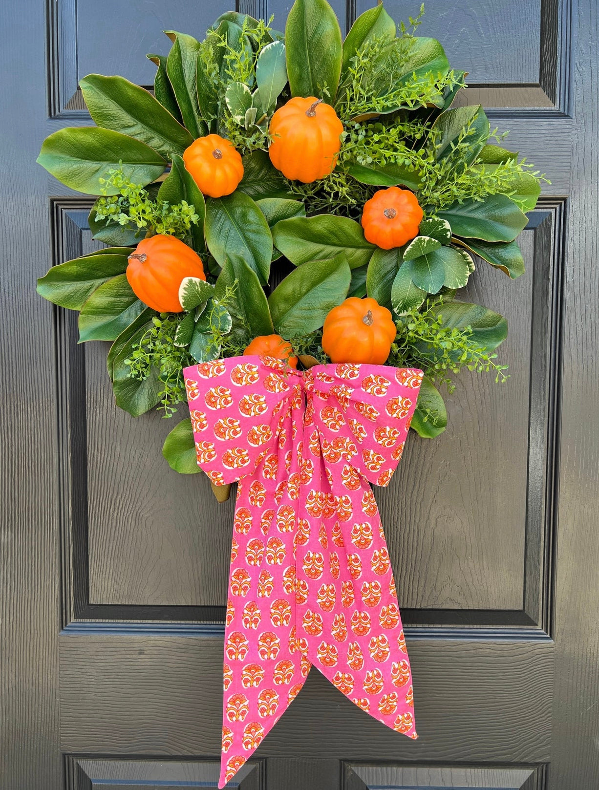 Pink block print wreath sash, two sizes