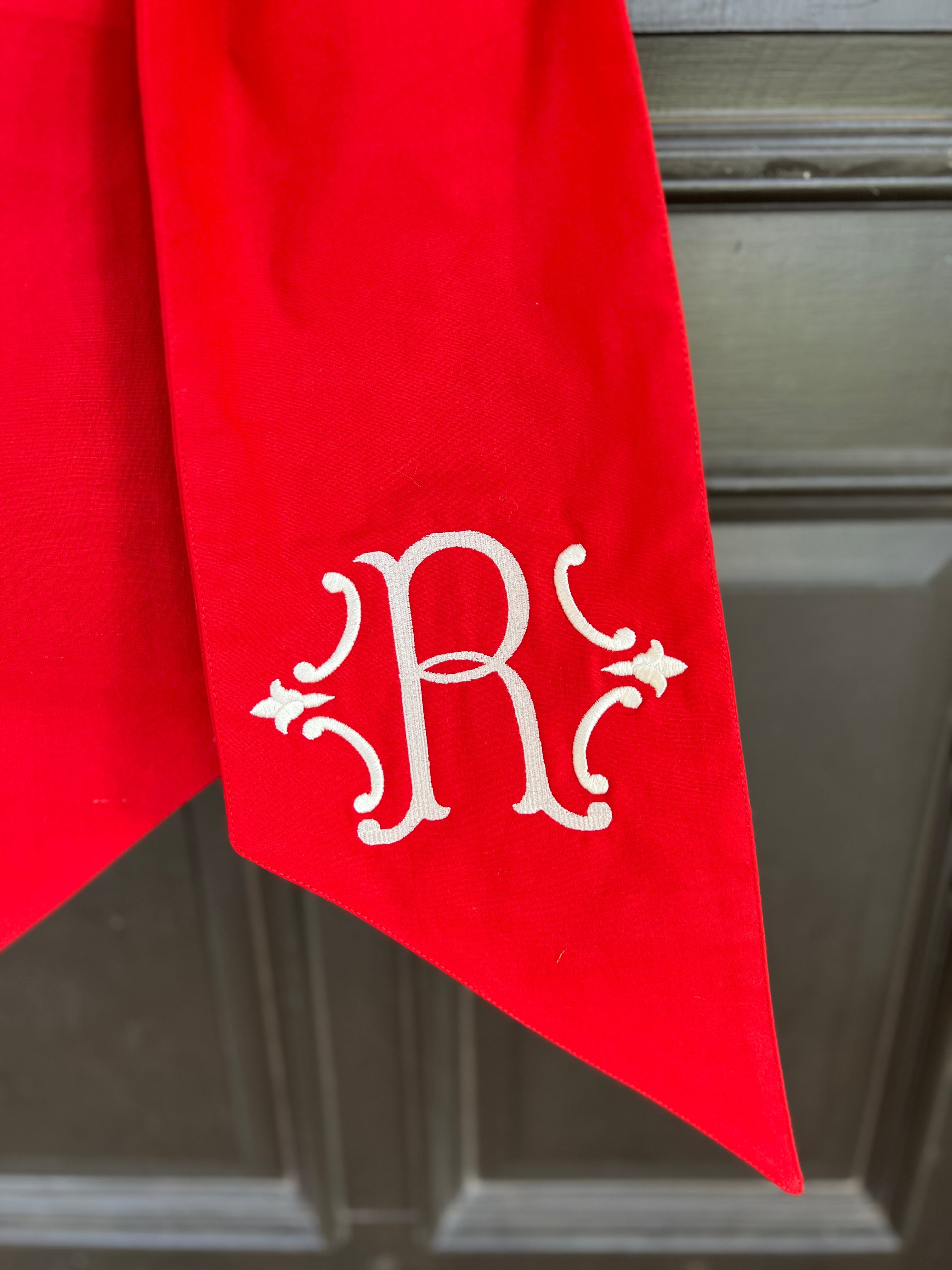 Classic red cotton wreath sash, two sizes, monogram available