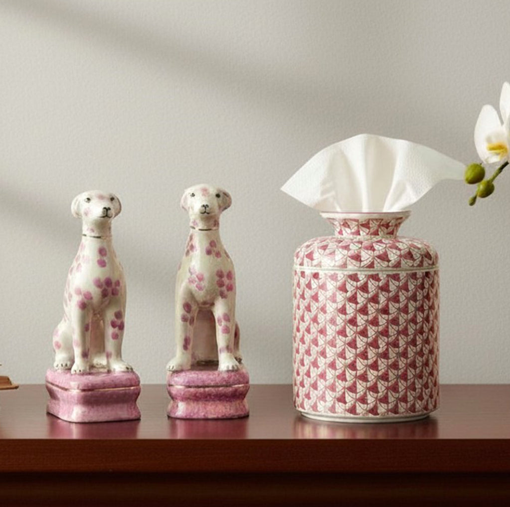 Staffordshire dogs porcelain whippet pair pink