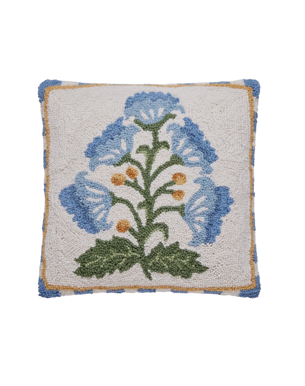 Mughal blue flower hand hooked pillow