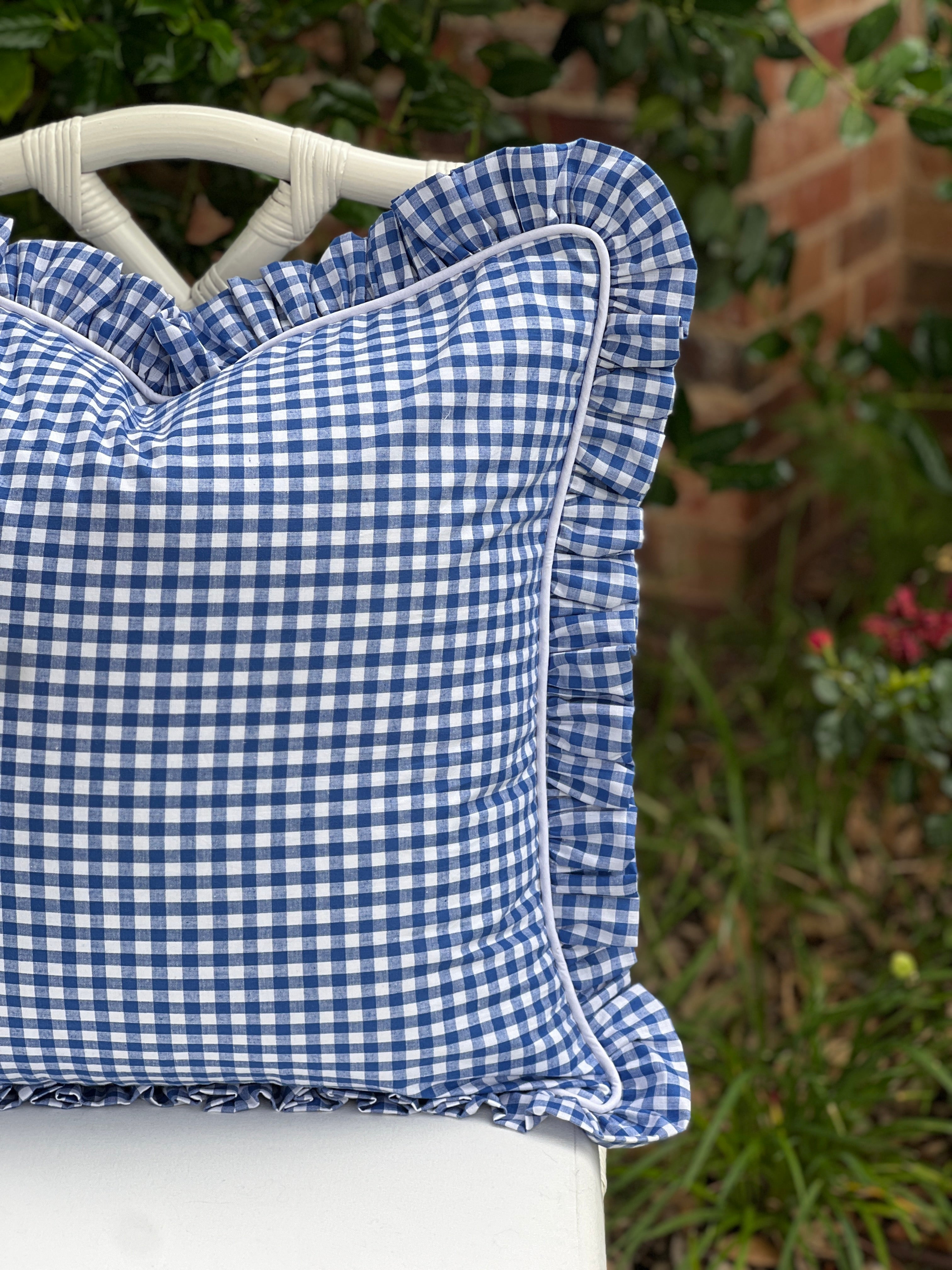Royal blue gingham pillow cover, monogram available