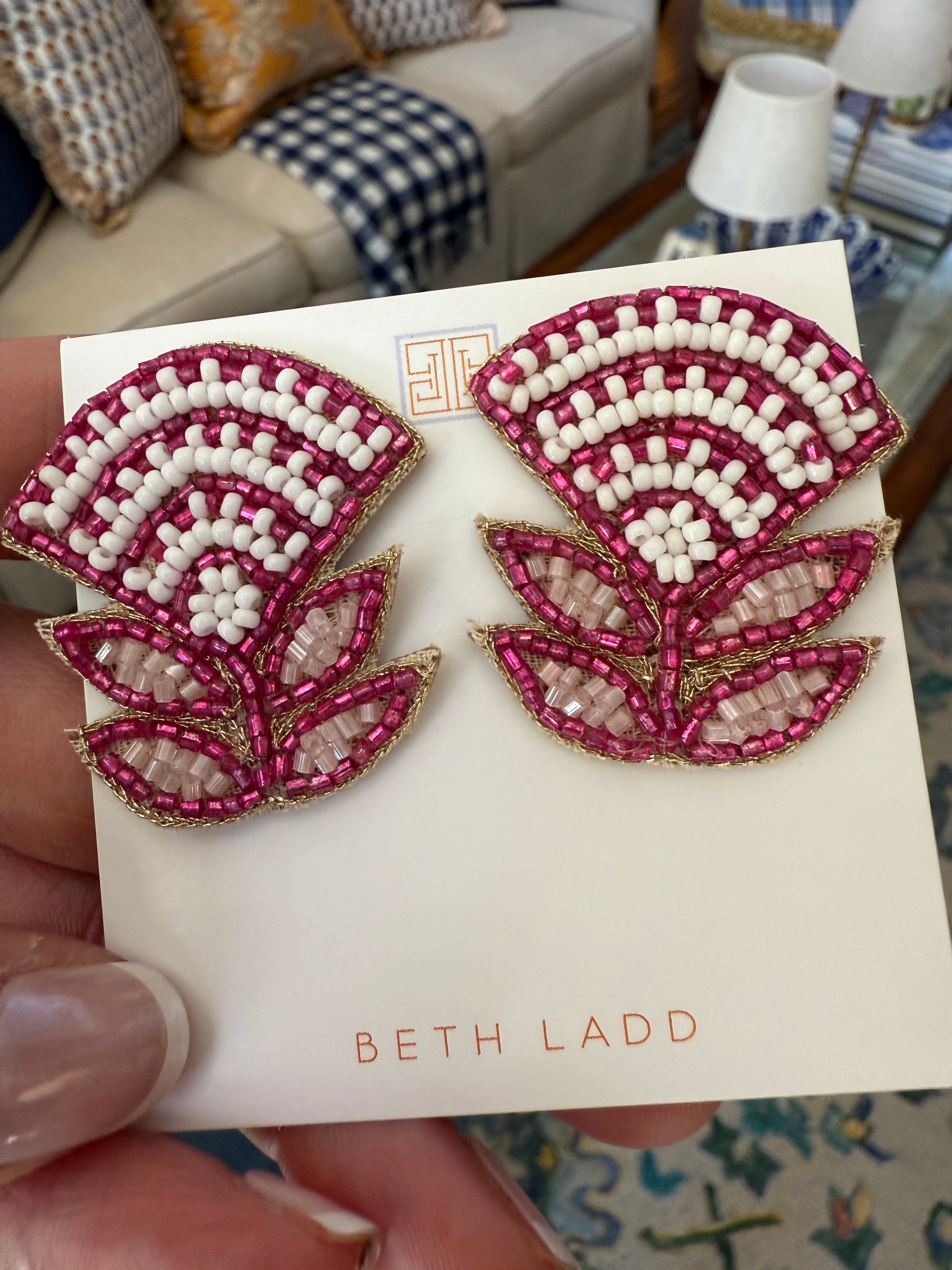 Block print flower earrings in Magenta