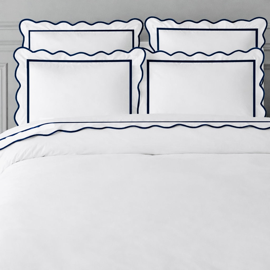 Blue and green floral trellis block print bedding collection