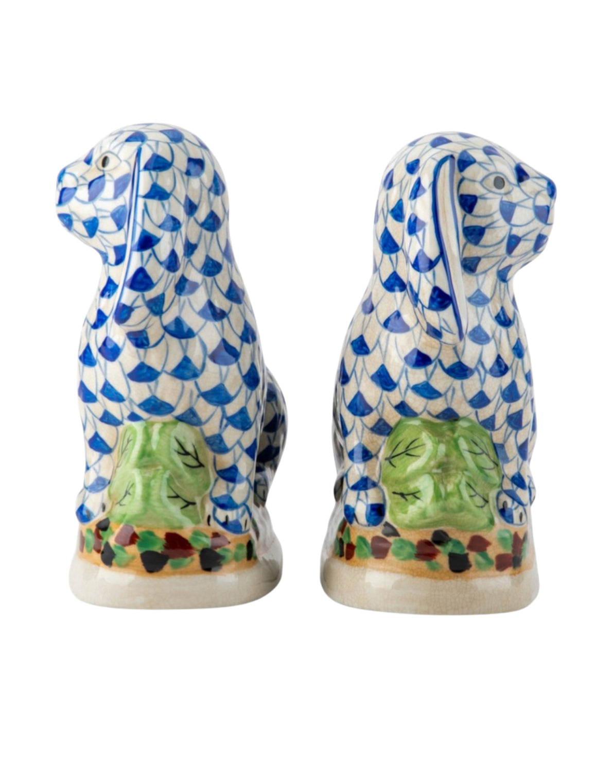 Blue fishnet Staffordshire bunny pair 8.5”