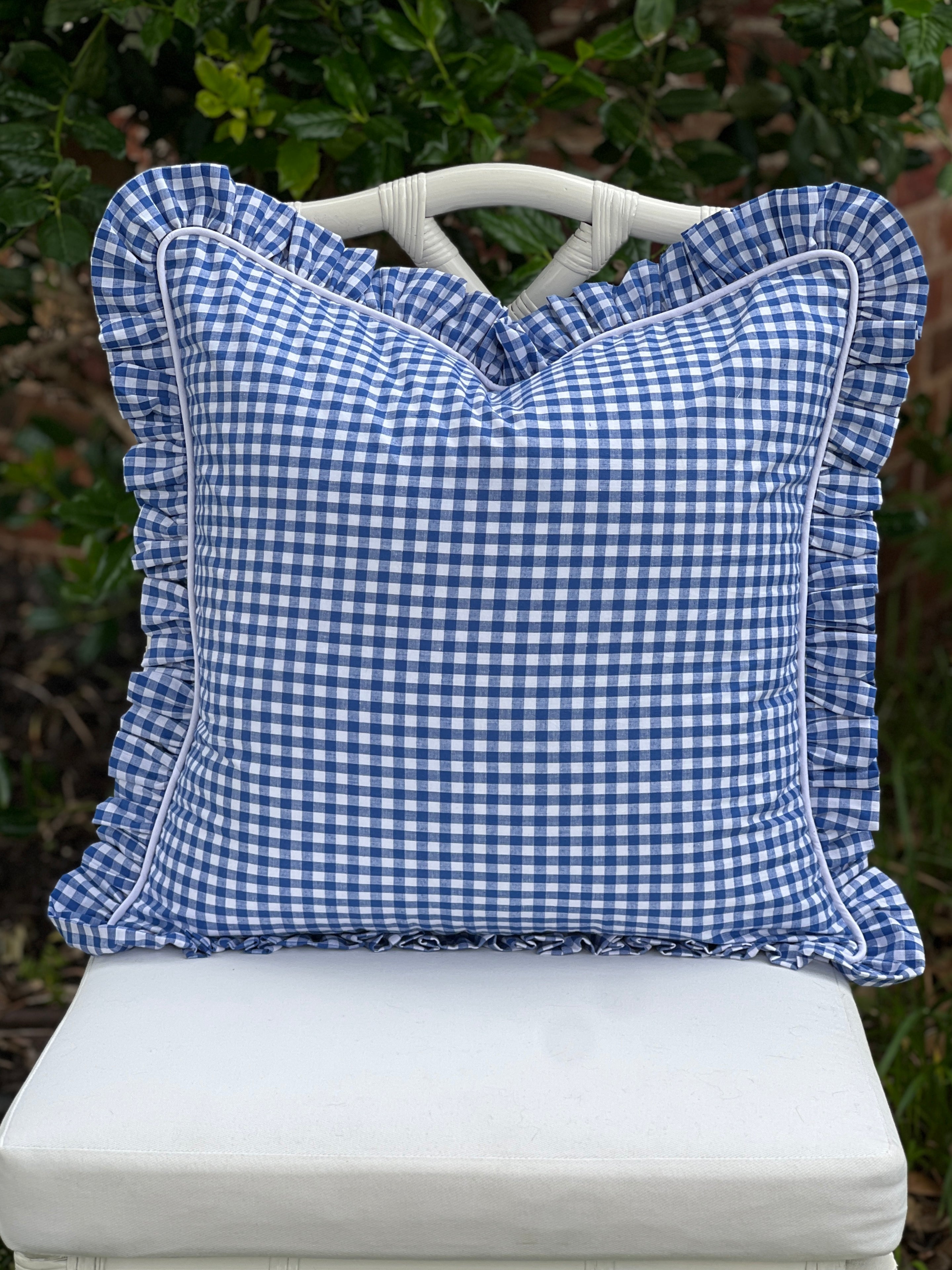 Royal blue gingham pillow cover, monogram available