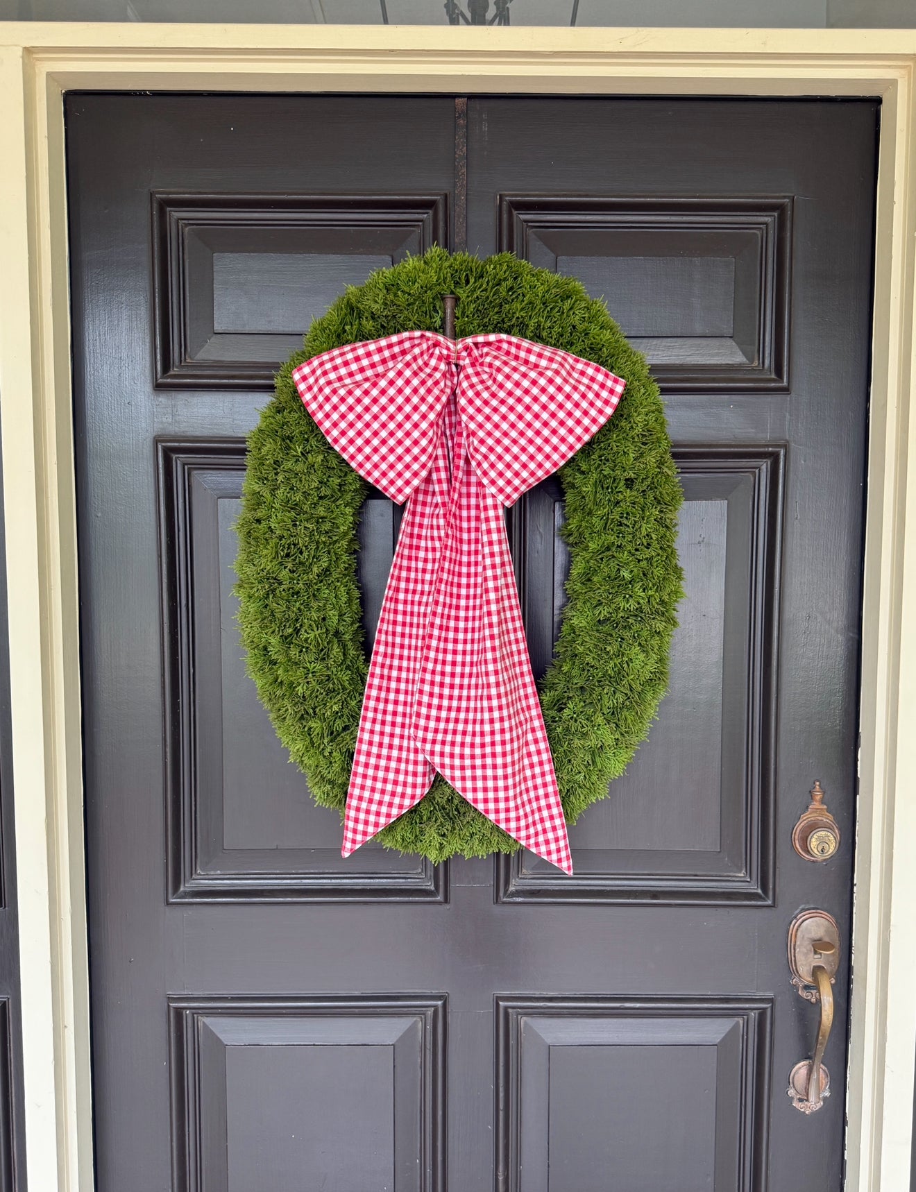 Red and white gingham wreath bow sash custom monogram available
