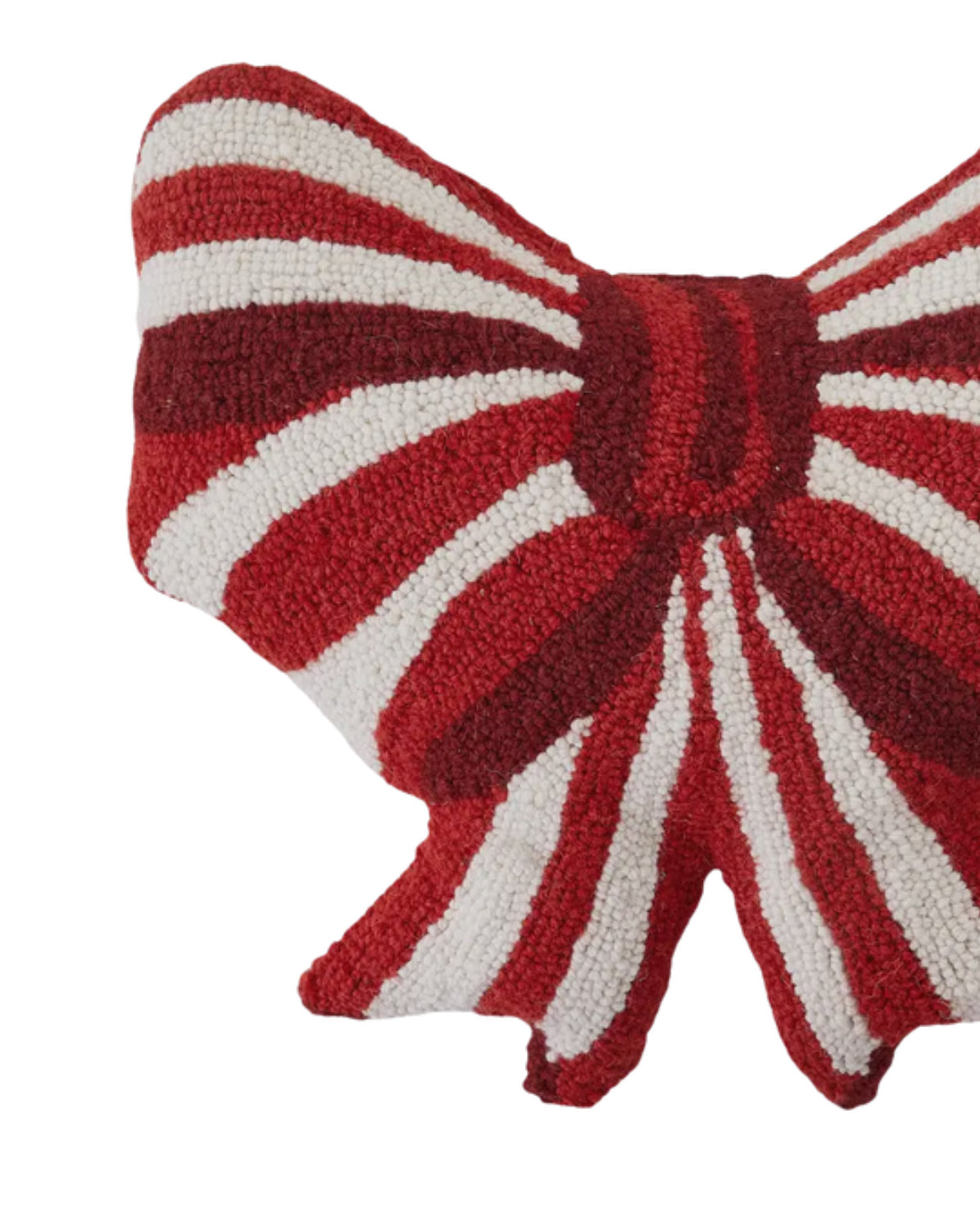 Red striped hand hooked bow pillow