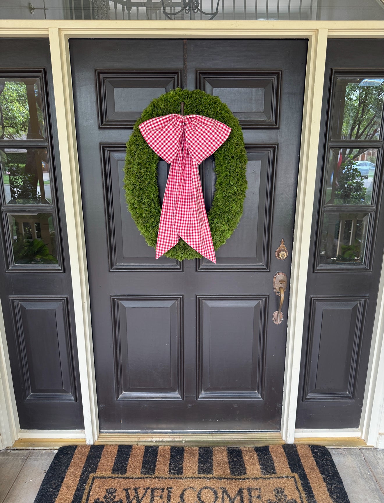 Red and white gingham wreath bow sash custom monogram available