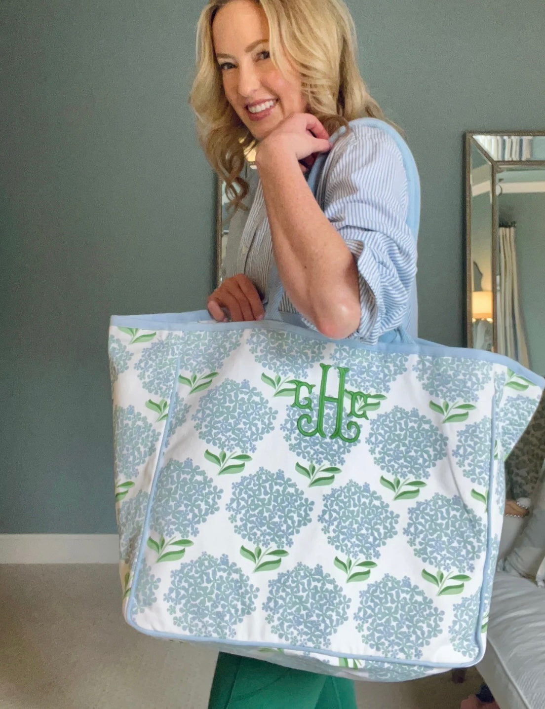 Oversized hydrangea canvas tote