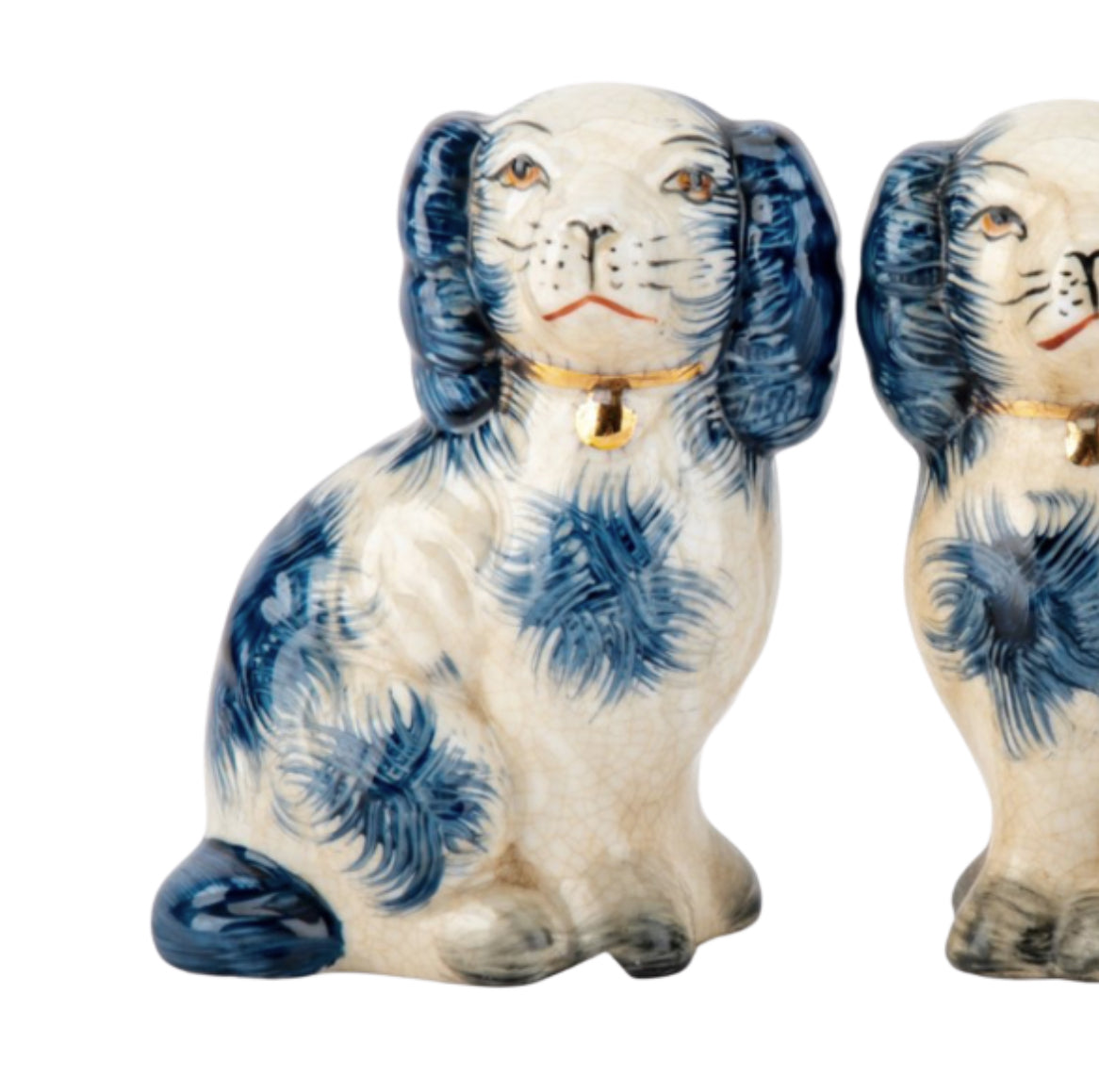 Blue porcelain Staffordshire dog salt and pepper shaker set
