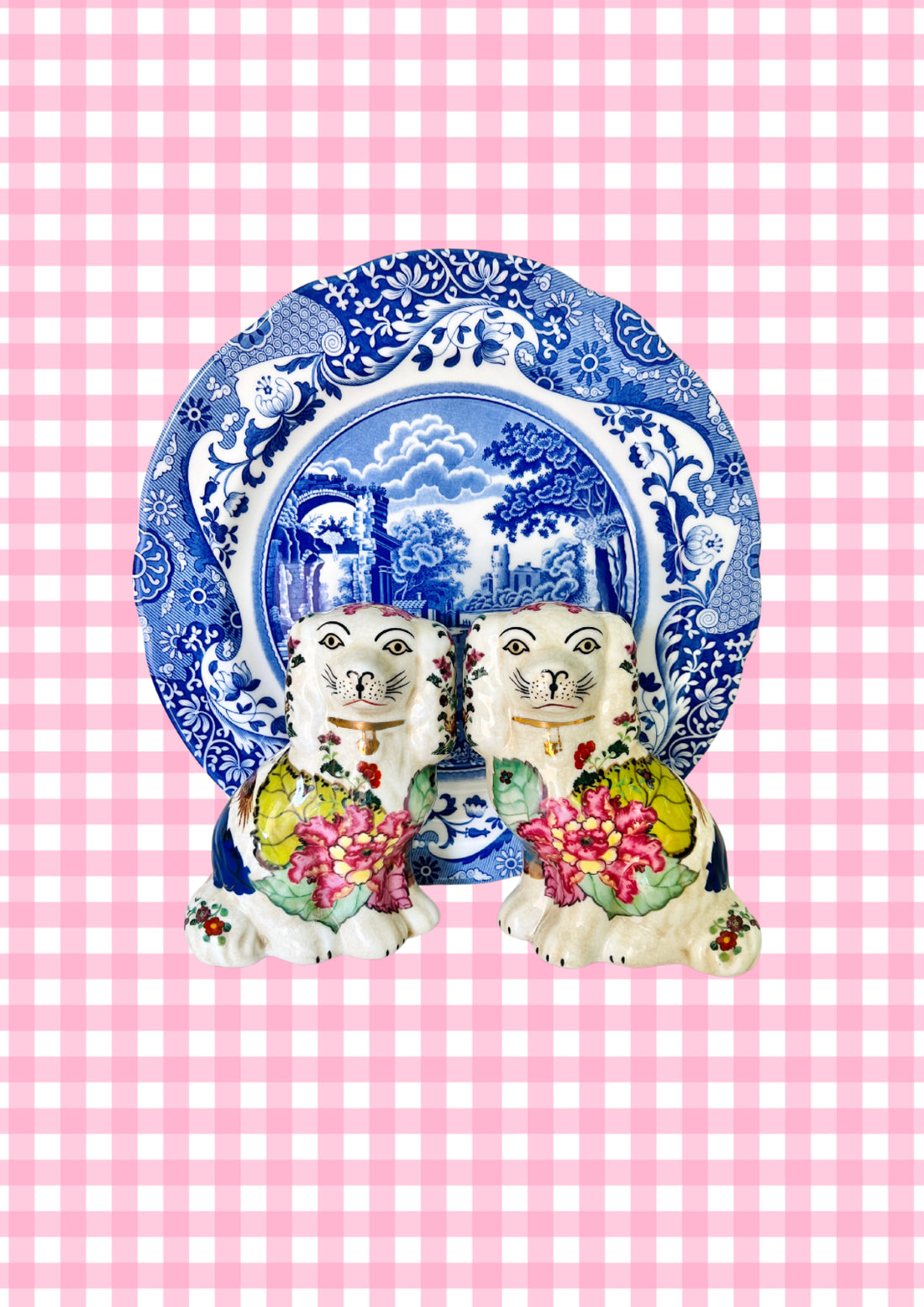 Tobacco Leaf floral Staffordshire dog pair 6”