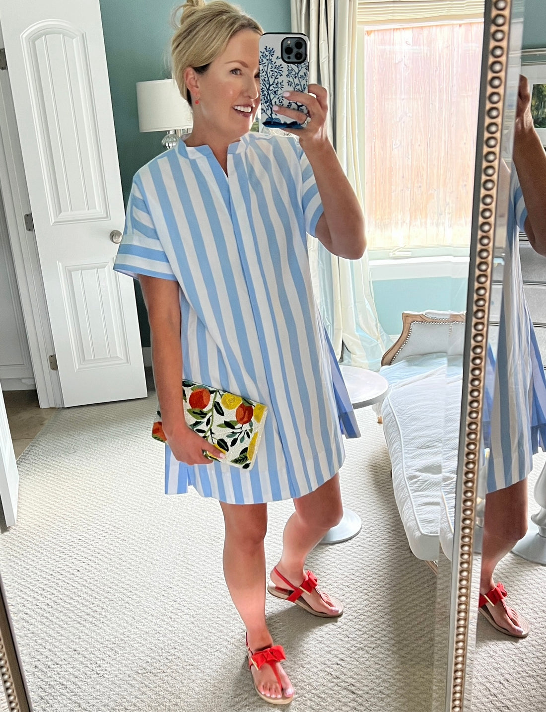 Hand beaded citrus pattern clutch