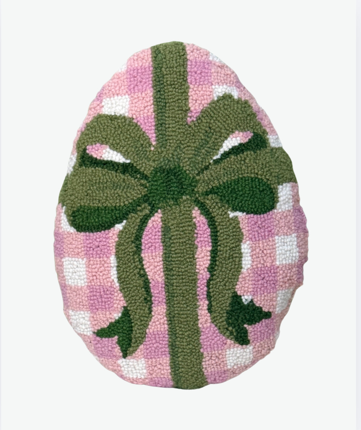 Pink gingham Easter egg hand hooked pillow