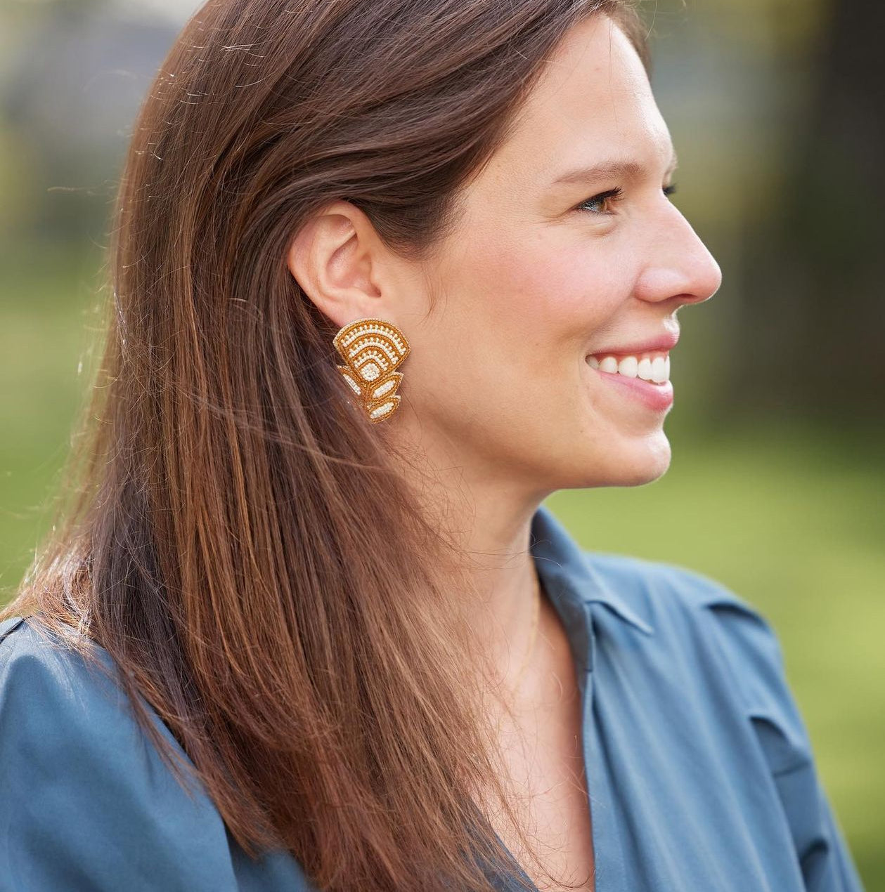 Block print flower earrings in Periwinkle
