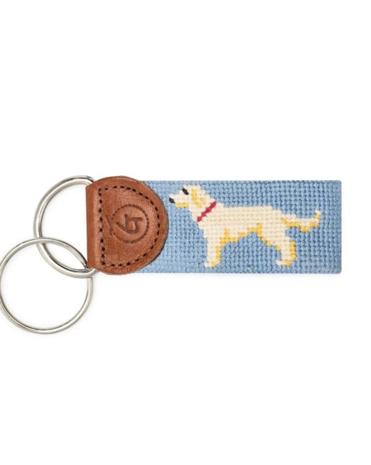 Needlepoint and leather yellow lab keychain