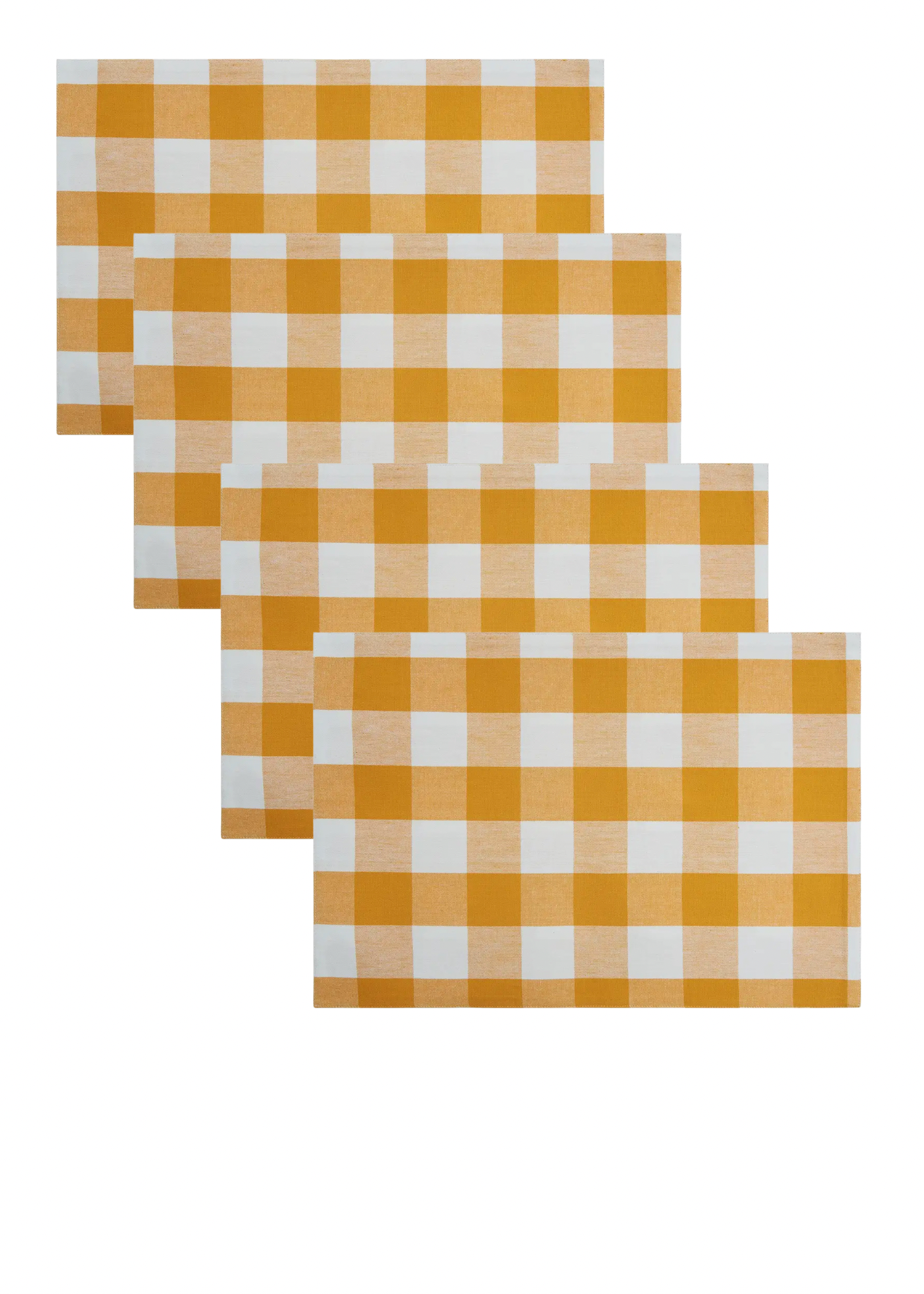 Golden yellow gingham table linens, set of 4 placemats or table runner