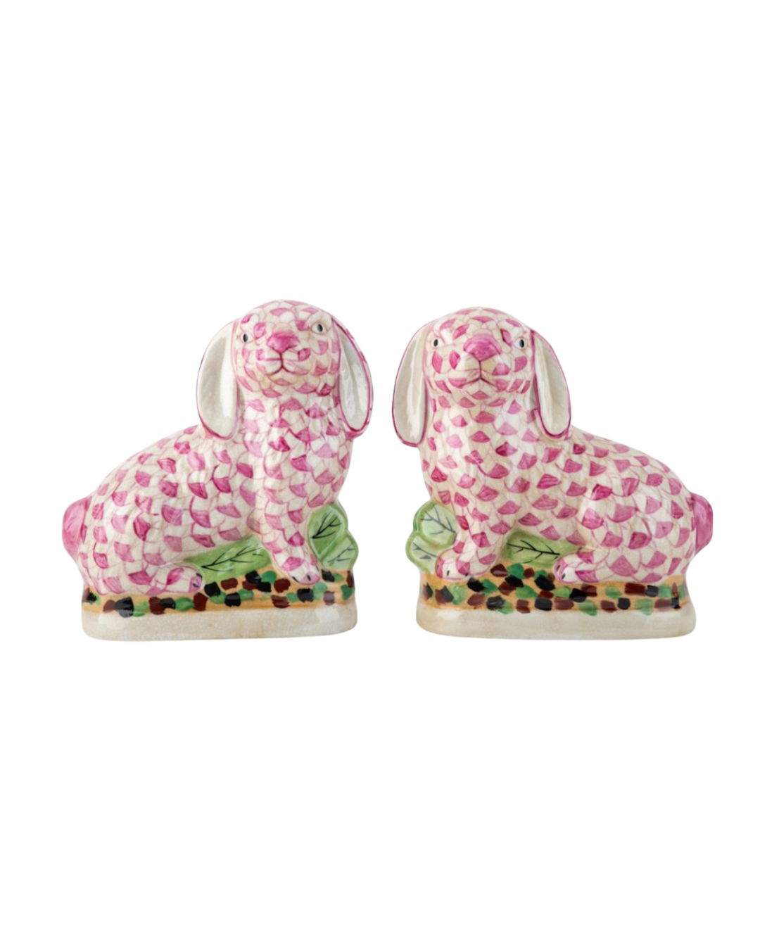 Pink fishnet Staffordshire bunny pair 8.5”