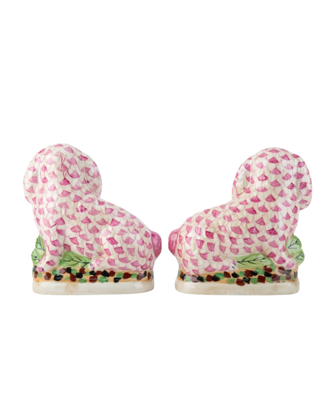 Pink fishnet Staffordshire bunny pair 8.5”