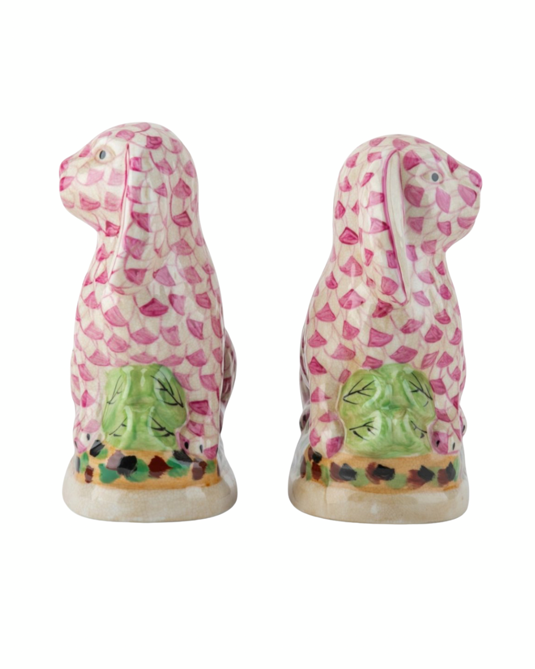 Pink fishnet Staffordshire bunny pair 8.5”