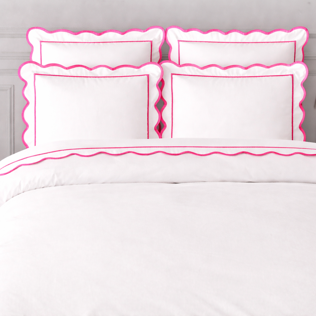 Pink and green floral trellis block print bedding collection