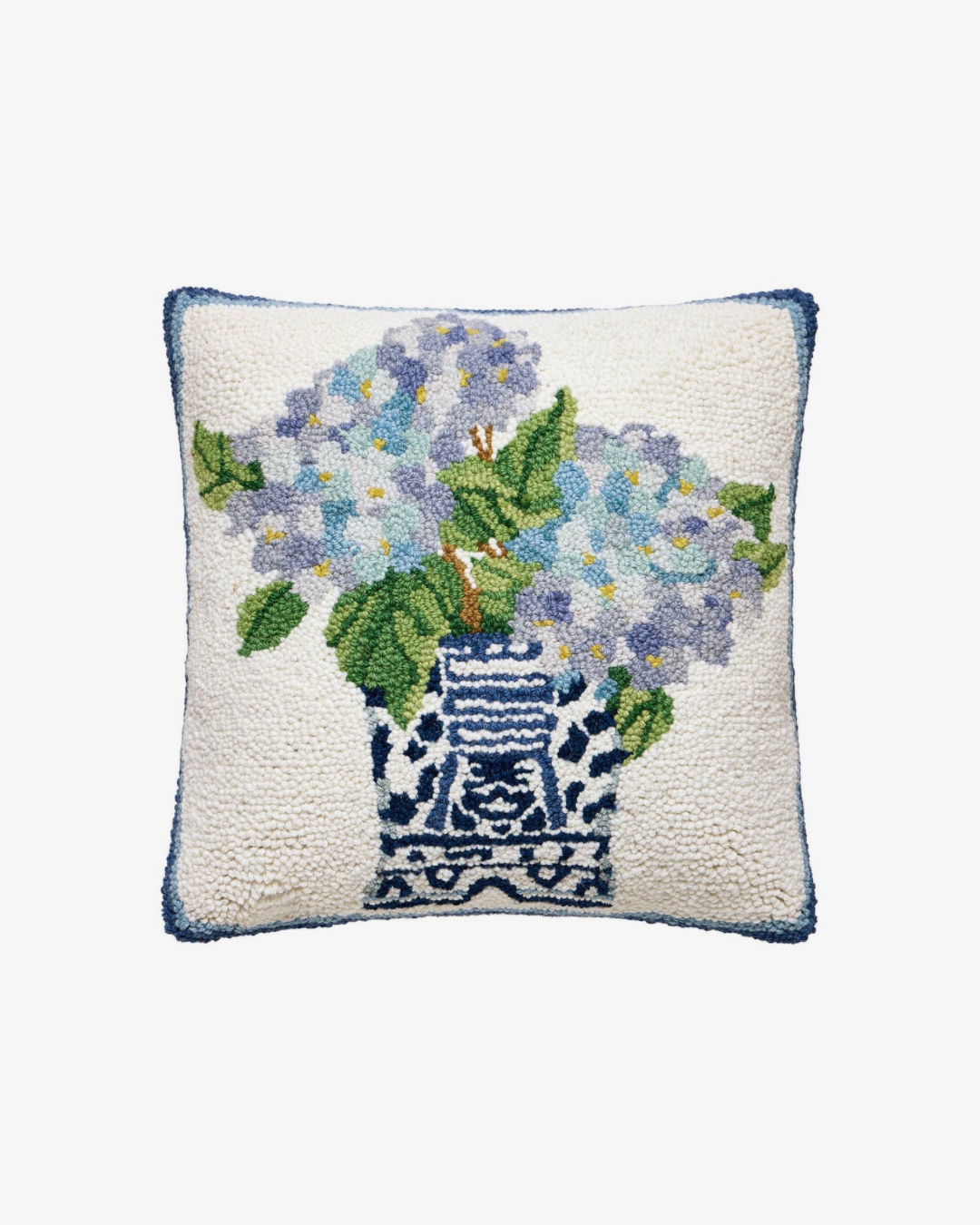 Chinoiserie hydrangeas 2 hand hooked pillow