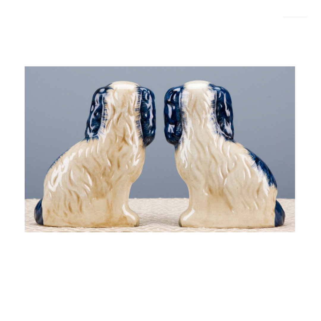 Staffordshire dog pair with flower baskets- blue