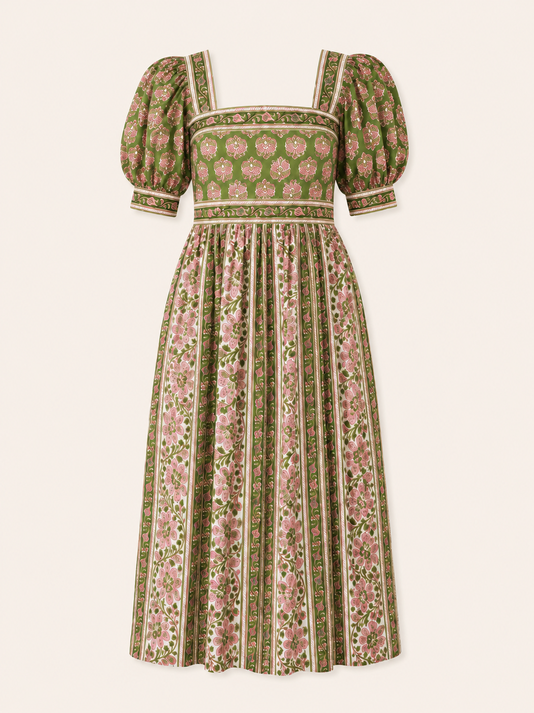 Lottie dress with sleeves in pink and green
