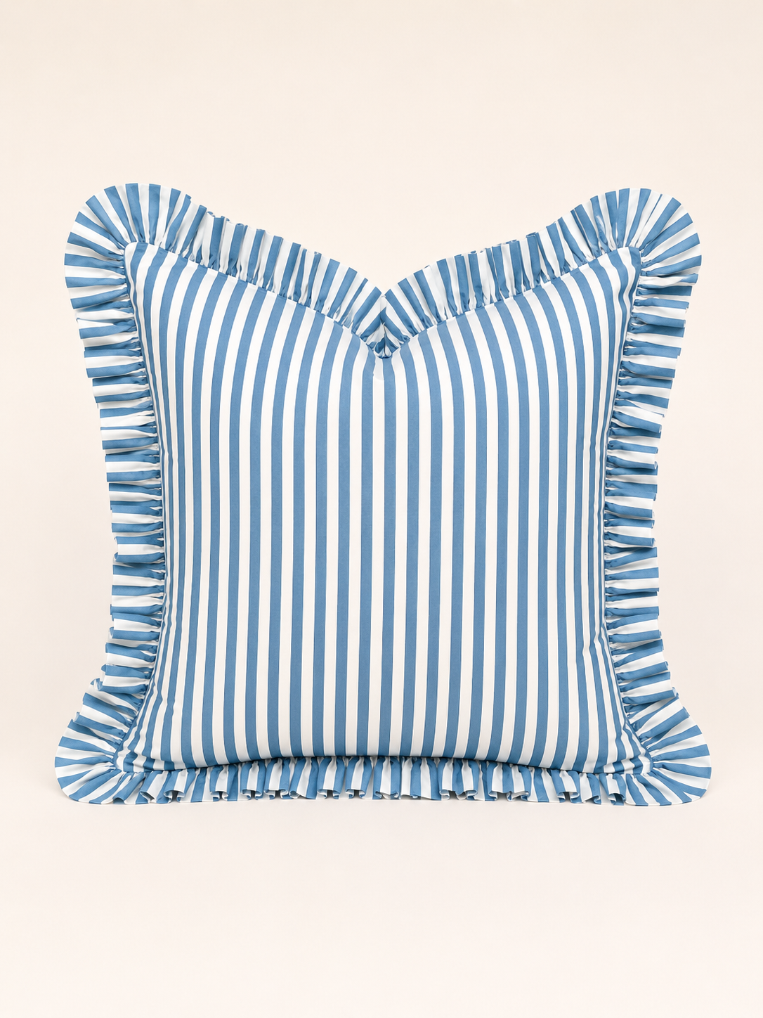 Hydrangea blue and white striped ruffle pillow cover