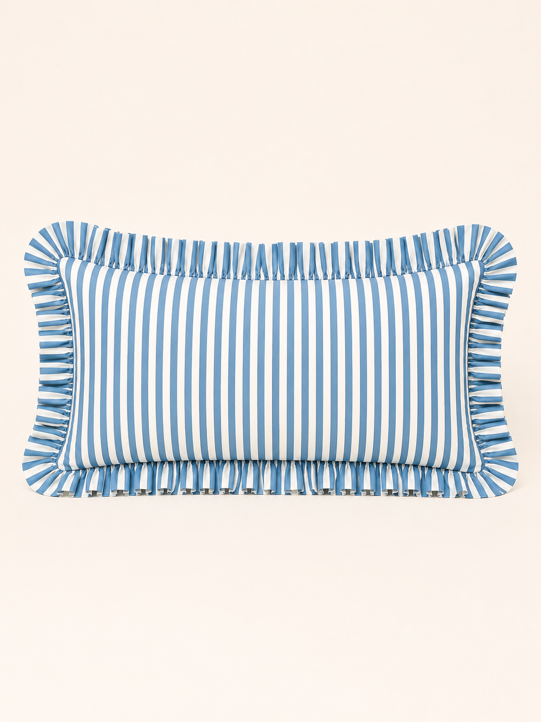 Hydrangea blue and white striped ruffle pillow cover